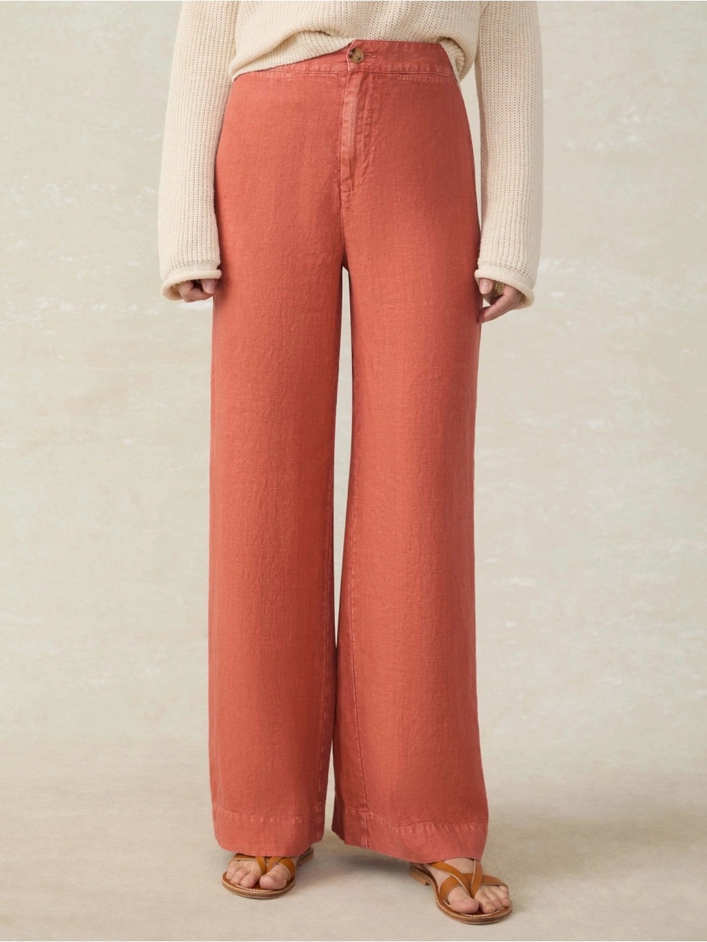 Faherty Sun Strider 100% Linen Wide Leg Pants Rust Orange M